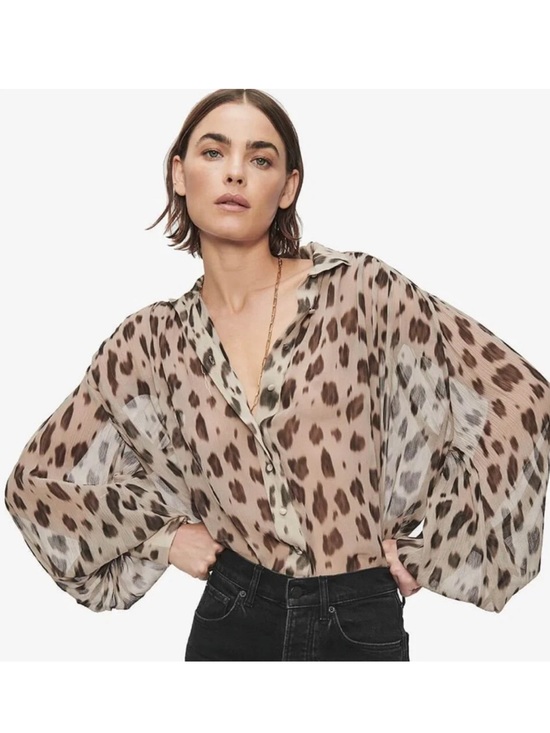 Anine Bing Tops - Anine Bing Kacey Silk Leopard Print Blouse Size Medium